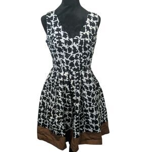 SINEQUANONE Paris Dress T40 M Black White Abstract Print Cotton Blend Fit Flare